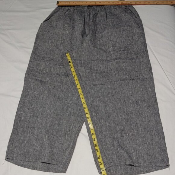 Flax Womens Generous 1G Gray Linen Elastic Waist Cropped Pants Pockets - Picture 9 of 12